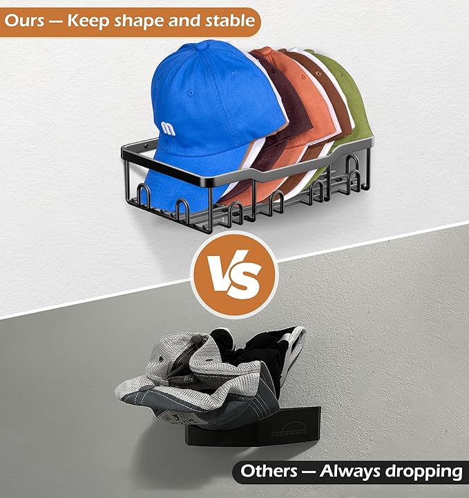 KEETDY Metal Hat Racks for Baseball Caps Wall Hat Organizer Fit 24 Caps Holder, 2 Packs Sturdy Wall Mounted Hat Storage Organ