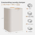STORAGE MANIAC 1-Pack Large Laundry Hamper, 100L (26.4 Gal) Collapsible Laundry Basket with Bamboo Handles, Freestanding Wate