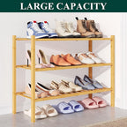 Smiry Bamboo Shoe Rack for Closet, 3 Tier Wooden Stackable Shoe Organizer, Free Standing Shoes Storage Shelf for Entryway, Fr