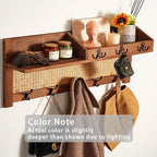 Coat Rack Wall Mount with Hooks & Shelf - Wooden Entryway Organizer for Hanging Coats, Keys, Hangers - Space Saving Durable W