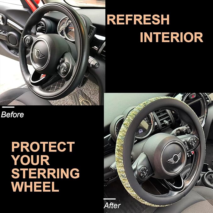 PINCTROT Chenille Leather Steering Wheel Cover, Soft Mottled Colors, Sweat-Proof, Non-Slip Grip, All-Season Comfort, Universa