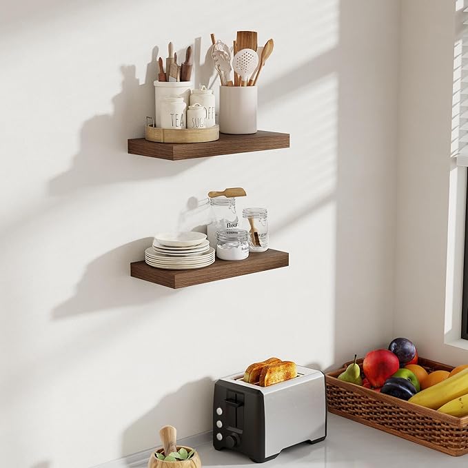 16 Inch Floating Shelves, 8 Inch Deep Floating Shelves for Wall, Hanging Shelf with Invisible Brackets, Deep Shelves for Bath