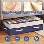 Dolicer 4 Pack Under Bed Storage with Wheels (Blue & Blue), 4 Pack 92L XXXL 6in-10in Height Adjustable Underbed Storage Conta