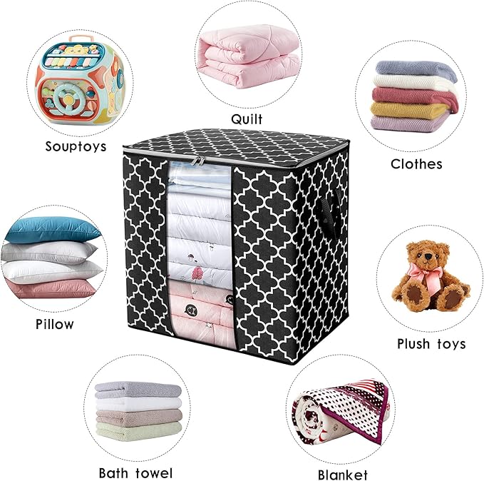 WISELIFE Storage Bags 6 Pack/100L Large Blanket Clothes Organization and Storage Containers for Comforters,Bedding, Foldable 