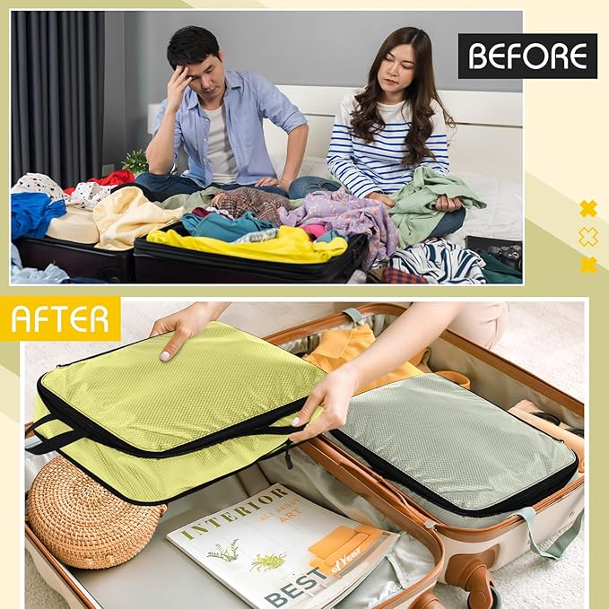 5 Pack Compression Packing Cubes for Travel Space Saving Cubes Luggage Organizer for Suitcase(Cream,S)