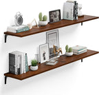 12 Inch Deep Floating Shelves Set of 2, 60 Inch Extra Wide Solid Wood Wall Shelves, 5ft Heavy Duty Wall Mounted Bookshelf wit