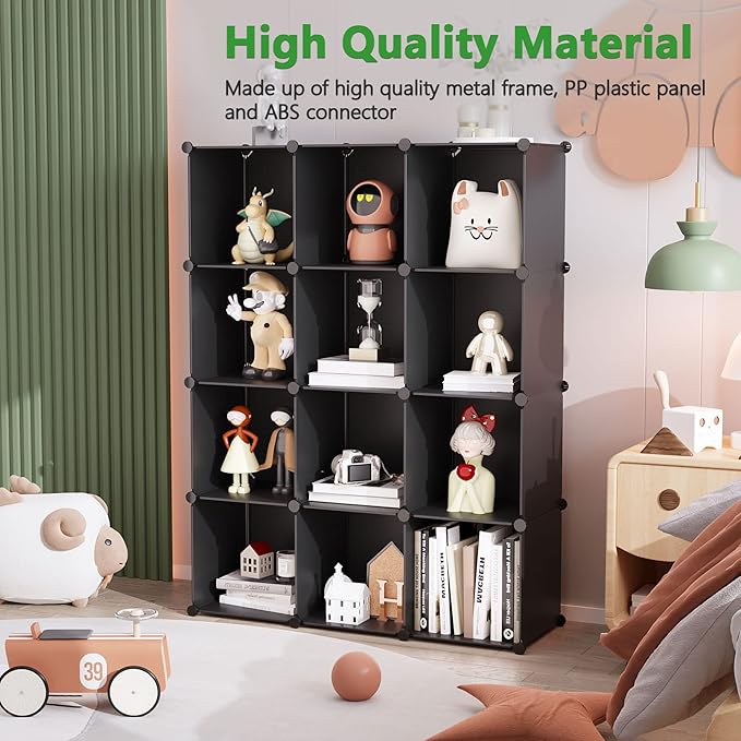 C&AHOME Cube Storage Organizer, 12-Cube Shelves Units, Closet Cabinet, DIY Plastic Modular Book Shelf, Ideal for Bedroom, Liv