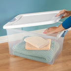 Sterilite 4-Pack 64 Quart Latching Box, Clear Plastic Storage Organizer Bins with White Lids - Large Stackable Containers for