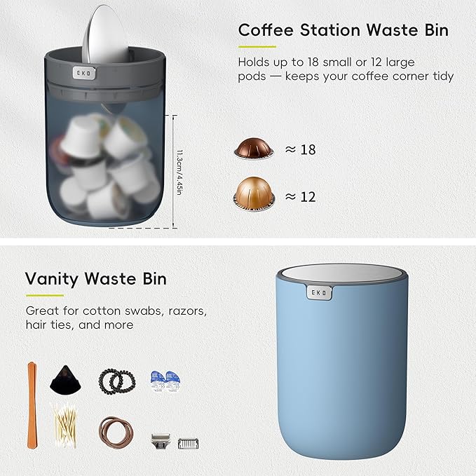 EKO Fandy 0.58 Gal/2.2L Mini Trash Can with Lid, Swing-Top Desktop Trash Can for Bathroom, Countertop, Vanity, Desk or Office, Small Garbage Bin (Blue)