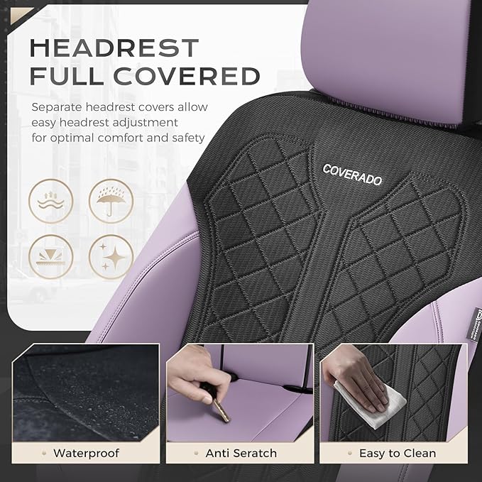 Coverado Front Seat Covers, Automotive Seat Covers 2 Seats, Leather Car Protectors 2-Pack, Auto Seat Covers Universal Fit for