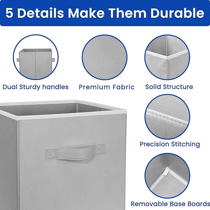 Criusia Storage Cubes, 11 Inch Cube Storage Bins for Shelves (10 Pack), Fabric Collapsible Storage Bins with Dual Handles, Fo