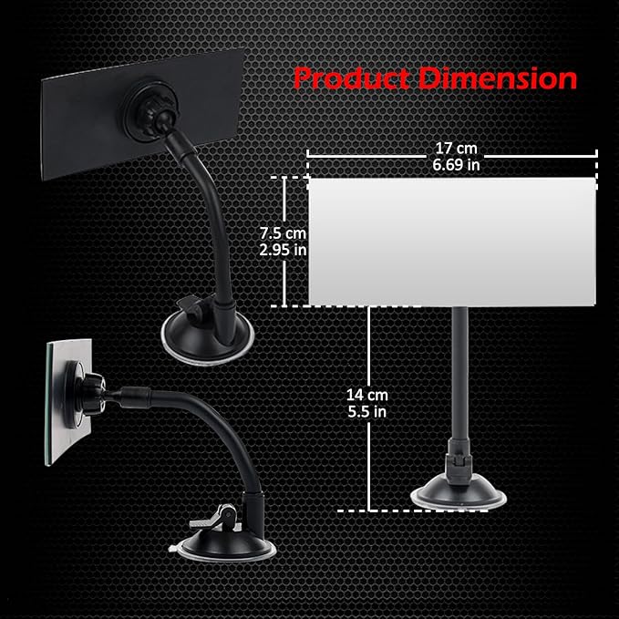 Suction Cup Baby Car Mirror, Ampper Adjustabe Long Arm HD Glass Convex Wide Angle Interior Rearview Baby Rear Facing Mirror (Frameless Rectangle, Large, 6.7" X 2.9")