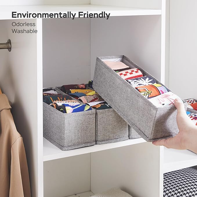 MURRI&MURRDI Mini Foldable Clothes Drawer Organizer 6 Pcs, Narrow Fabric Drawer Organizer for Nursery, Small Dresser Storage 