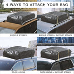 Mockins 25 CuFt Waterproof Rooftop Cargo Bag |60"x43"x17" All-Weather Car Roof Cargo Carrier Bag |Vinyl Car Roof Bag w/Mat, Straps & Door Hooks| Car Top Carrier for Vehicles with or Without Roof Rack