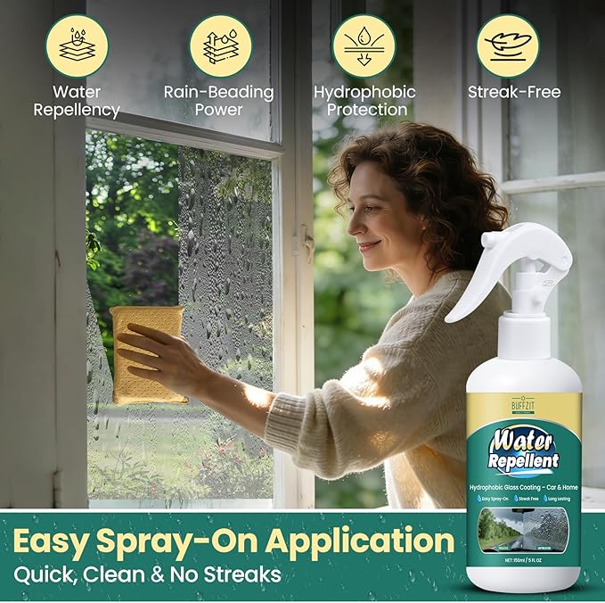 Glass Water Repellent Spray - Hydrophobic Rain Repellent for Car Windshield, Shower Doors, Windows & Mirrors - Long-Lasting W