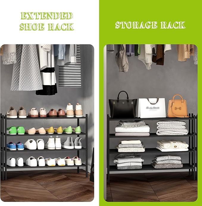 BMOSU 4-Tier Bamboo Extended Shoe Rack Premium Stackable Shoe Shelf Storage Organizer for Hallway Closet Living Room Entryway