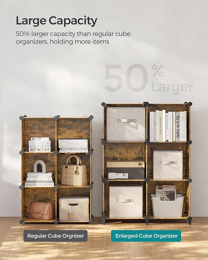 SONGMICS 6 Cube Storage Organizer, Modular Bookshelf, DIY Closet Organizers and Storage, Plastic Stackable Shelves, 14.6 x 13