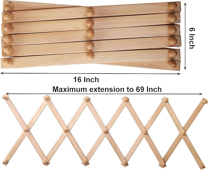 SKOLOO Hat Rack for Wall with 17 Hooks, Solid Wooden, Modern, Expandable Coat Rack Wall Mount for Coats, Hats, Bags, Baseball