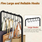 Floor-Standing Purse Organizer for Closet with 5 Hangers & 6 Side Hooks, Tall Purse Rack Stand for Purse Storage, High-Capaci