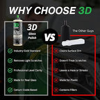3D Glass Polish – Cerium Oxide Glass Scratch Remover for Car Windows – Restores Clarity & Removes Wiper Marks, Swirls, Water Spots - 16oz