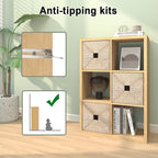 CTESNE【2026 Wooden Thick Frame 6 Cube Storage Organizer Shelf with Anti-Tipping Kits + Reversible Open Back Bookcase, Horizon