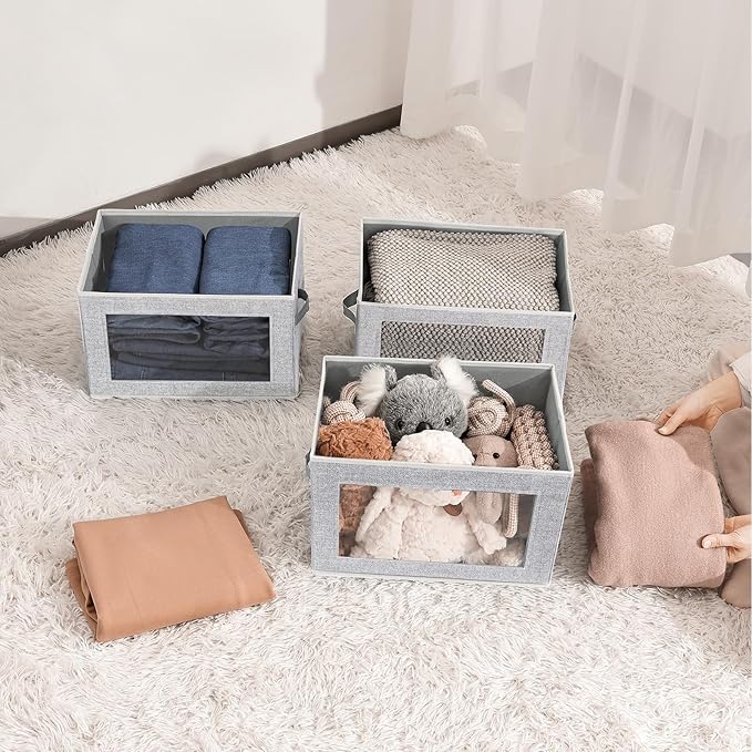 Homsorout Stackable Storage Bins with Lids - Medium Storage Box with Lids, Foldable Storage Bins, Wardrobe Clothes Organizer 