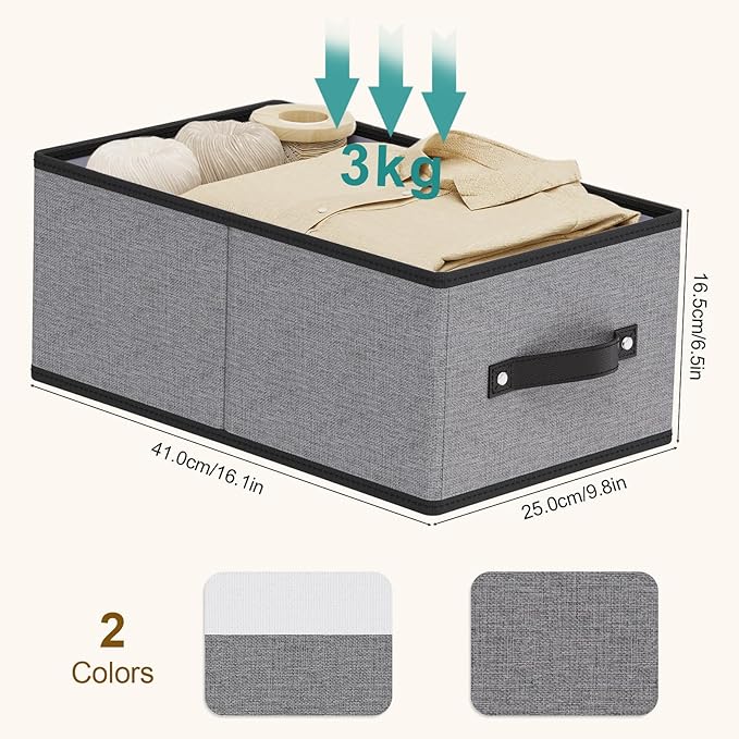 Foldable Clothing Storage Baskets, 16.1 × 9.8 × 6.5 Inch Drawer Organizers with Handles, Storage Bins for Shelves, Gray, Larg