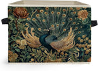 Peacock Floral Storage Box Bins, Vintage Cottagecore Wildflower Peacock Collapsible Storage Basket Organizer for Bedroom Laun