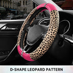 Road Comforts Leopard Steering Wheel Cover for Women, Cute Anti-Slip Microfiber Leather, Fits D Shape Flat Bottom Steering Wh