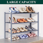 Smiry Bamboo Shoe Rack for Closet, 3 Tier Wooden Stackable Shoe Organizer, Free Standing Shoes Storage Shelf for Entryway, Fr