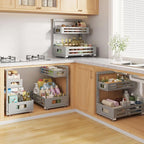 2 Pack Under Sink Organizer,Pull Out Cabinet Organizer With Smooth Cylindrical Rail,Metal Slide Out Drawer for Kitchen Bathro