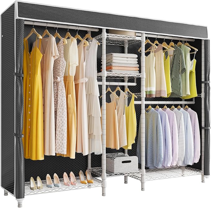 VIPEK Classic V6C Heavy Duty Covered Clothes Rack 5 Tiers Wire Garment Rack Large Size Wardrobe Closet White Metal Clothing R