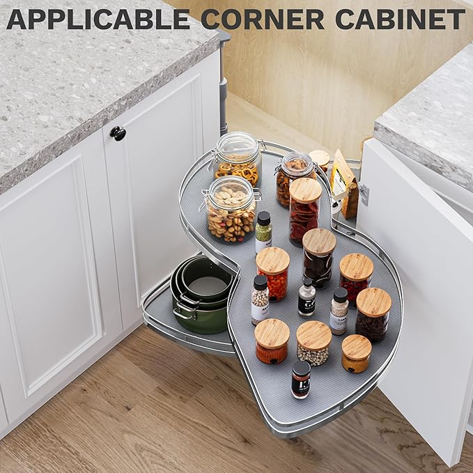 DWVO Corner Cabinet Pull-Out Organizer, 2-Tier Blind Corner Shelf with 270° Swing-Out Tray, Right Swing, Heavy-Duty Chrome Pl