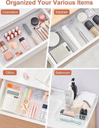 SMARTAKE 37-Piece Drawer Organizer with Non-Slip Silicone Pads, 4-Size Desk Drawer Organizer Trays Storage Tray for Makeup, J