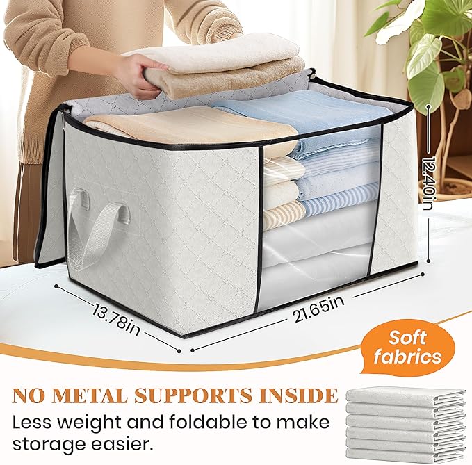 Fab totes 3 Pack Clothes Storage, Foldable Thick Fabric Blanket Storage Bags, Containers for Organizing Bedroom, Closet, Clot