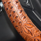 Car Steering Wheel Cover Universal 15 inch Auto Antislip Leather Protector Flower Grain Brown