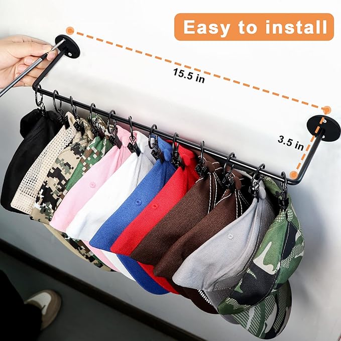 CAPHONT Hat Rack for Baseball Cap Organizer with 24 Hooks, Modern Metal Hats Storage Wall Mounted Caps Hanger for Closet Door