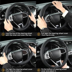 West Llama Thin Car Steering Wheel Cover, Universal 14.5-15 inch Nappa Leather Steering Wheel Cover, Ultra Thin, Anti-Slip, B