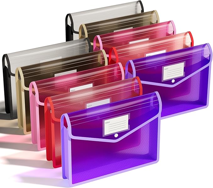 ThinkTex Plastic Expanding File Folder, Transparent envelopes with Snap Closure,No Dividers,Large Capacity,Document Organizer