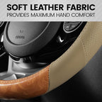 BDK BurlwoodLux Wood Grain and PU Leather Beige Steering Wheel Cover - Sport Grip for Car Auto SUV Trucks