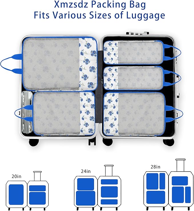 7 Pcs Compression Packing Cubes for Travel Luggage, Lightweight Suitcase Organizer Bags Set, Compression Packaging Cube for T