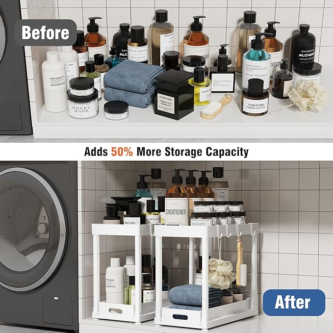 2 Pack Pull-Out Storage Organizers, Under Sink Organizer and Storage for Bathroom & Kitchen,Multi-Purpose Under Cabinet Organ