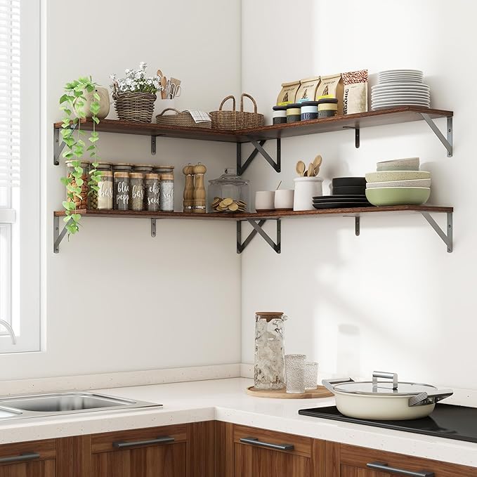 Axeman 32 Inch Floating Shelves | 8 Inch Deep Walnut Wall Shelves Set of 2 | 31.5W x 8D Rustic Wood Shelves for Bookshelf Liv