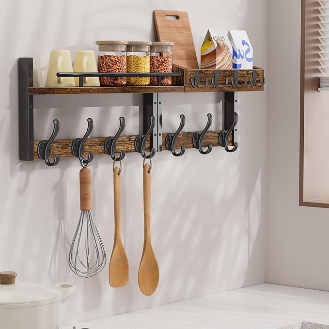 29 inch Coat Rack Wall Mount with Shelf, Set of 2 Entryway Wall Shelf with Hooks, Heavy Duty Coat Hanger Wall Mount with Key 