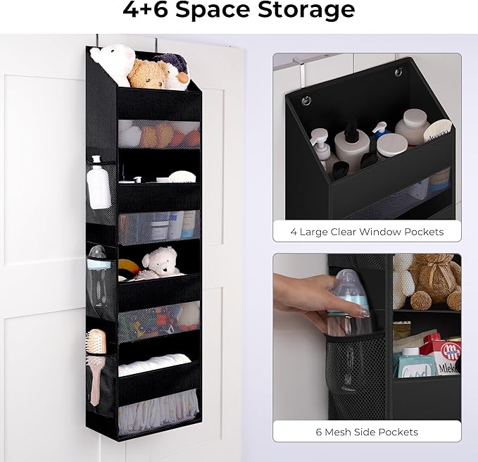 GRANNY SAYS Over the Door Organizer, 4-Shelf Waterproof Behind Door Storage with 6 Pockets and Clear Window, Anti Tilt 35lb L