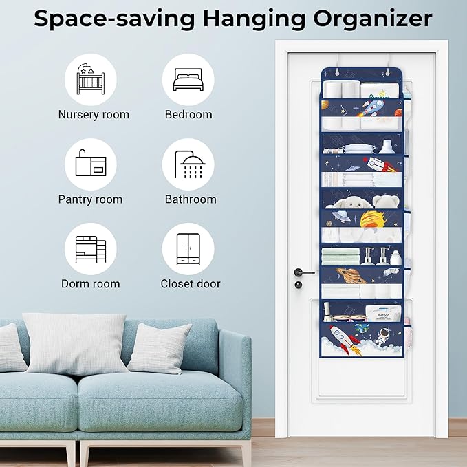 Clastyle Blue Space Over The Door Organizer Storage Planet Rocket 5 Shelves Closet Nursery Hanging Shelves Clothes Diaper Stu