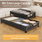 Under Bed Storage Containers with Wheels, 80L Extra-large Underbed Shoe Storage Organizer 2 Pack with Removable Lids, Large R