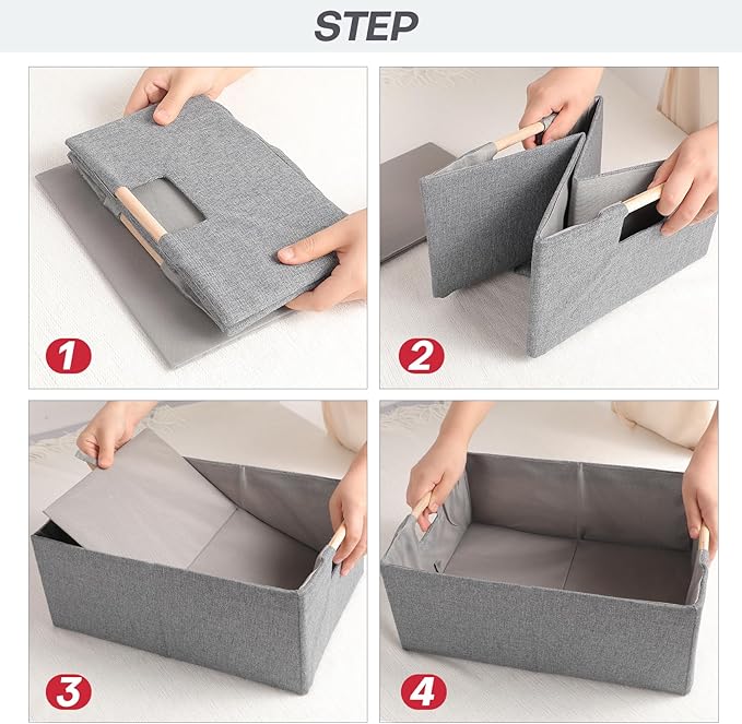 ANMINY 2PCS Storage Baskets for Organizing Collapsible Fabric Storage Bins Boxes with Wood Handles Closet Shelves Cube Organi