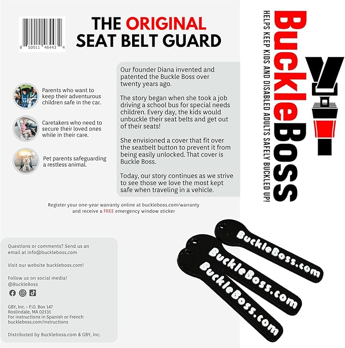 Buckle Boss Original Classic Seat Belt Lock | Original Seat Belt Guard Made with Strong ABS | Preventing Passengers from Unbuckling Their Seat Belts (3 Pack)