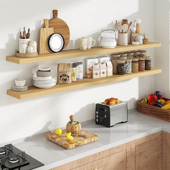 72 Inch Floating Shelves, 8 Inch Deep Floating Shelves for Wall, Hanging Shelf with Invisible Brackets, Deep Shelves for Bath